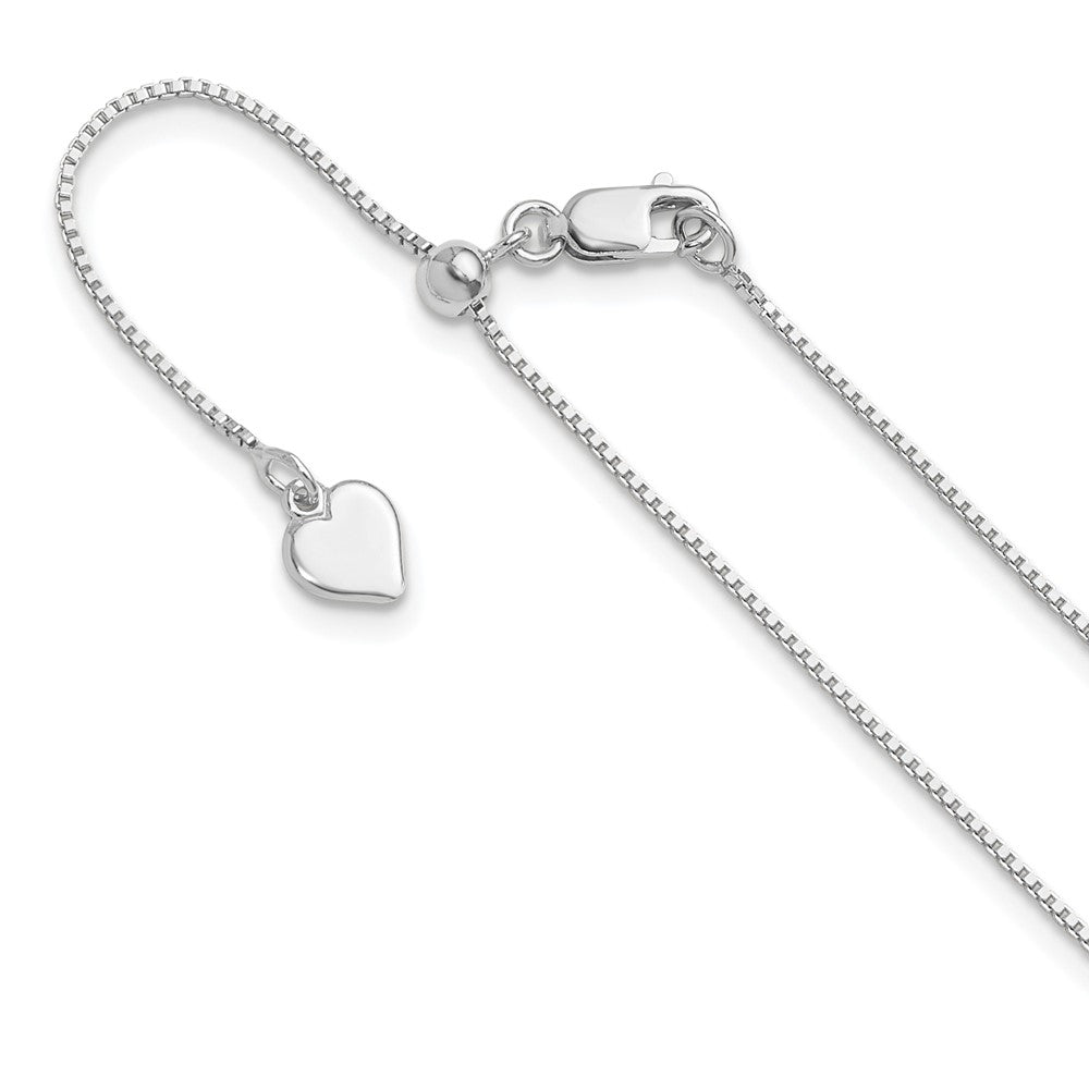 Finejewelers Rhodium Plated 22 Inch x 0.85mm Adjustable Box Chain Necklace Lobster Clasp and Small Heart Charm