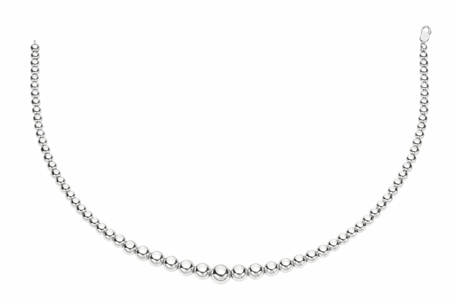 Finejewelers Rhodium Plated 7.5 Inch Round Beaded Bracelet with Lobster Clasp