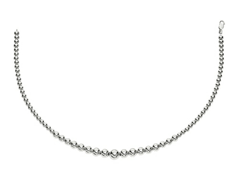 Finejewelers Rhodium Plated 17 Inch 5-8mm Round Bead Graduated Necklace with Lobster Clasp