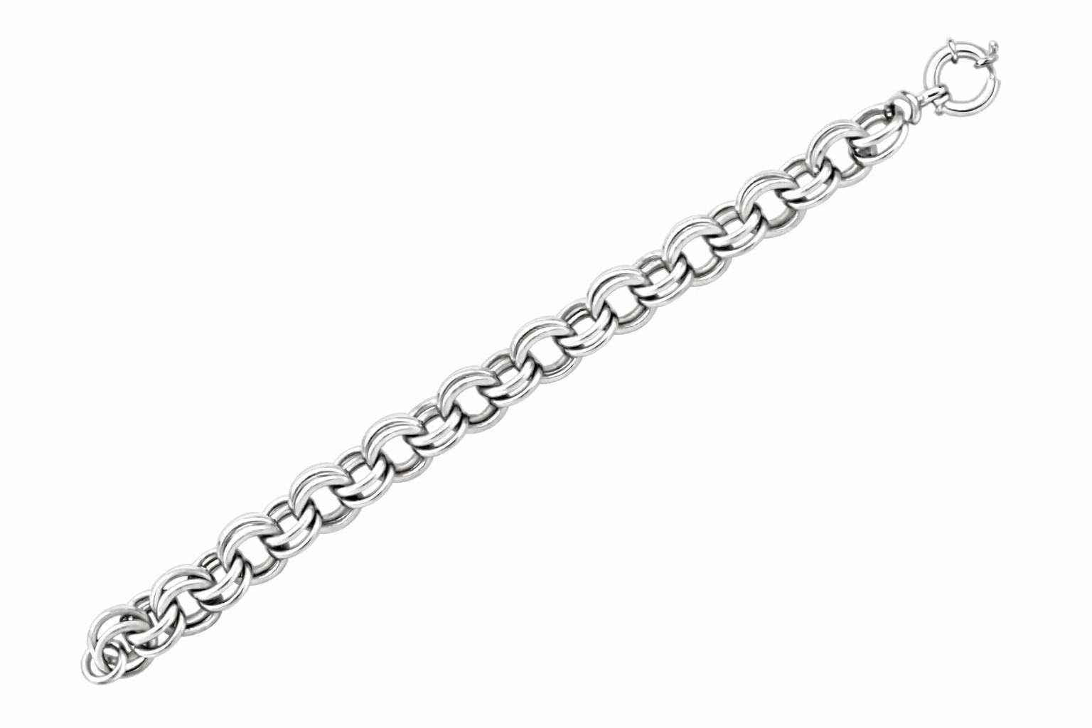 Finejewelers Rhodium Plated 7.5 Inch Oval Polish and Texture Link Bracelet with Spring Ring Clasp