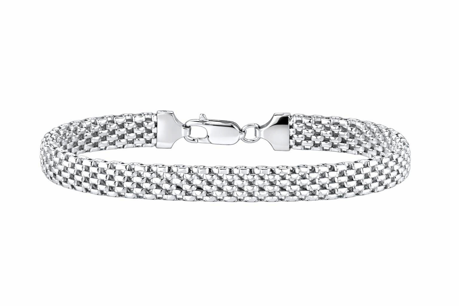 Finejewelers Rhodium Plated 7.5 Inch Mesh Bracelet with Lobster Clasp