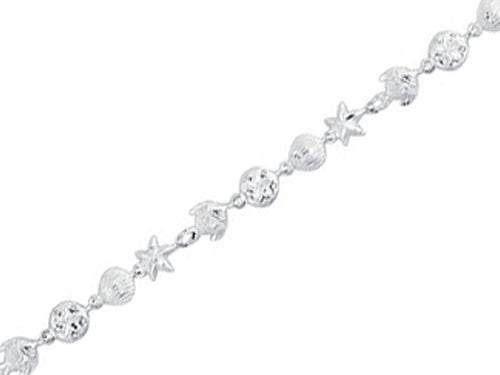Finejewelers 925 Sterling Silver  7.25 Inch Starfish, Shell Flat Round Link Sea Life Bracelet Lobster