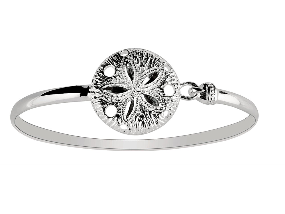 Finejewelers 925 Sterling Silver 7 Inch Flat Dome Bangle with Bright Cut Round Flower Top