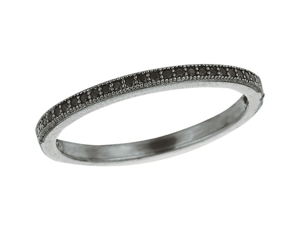 Finejewelers 925 Sterling Silver Ruthenium Plated Stackable Ring with Black Micropave CZ's
