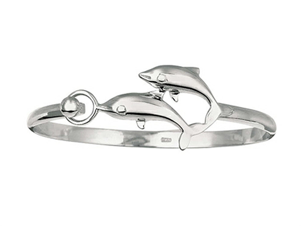 Finejewelers 925 Sterling Silver 7.5 Inch Dome Bangle with Two Dolphin Top