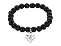 Phillip Gavriel 925 Sterling Silver 7.5 Inch Black Onyx Stretch Bead Bracelet with Fleur De Lis Charm