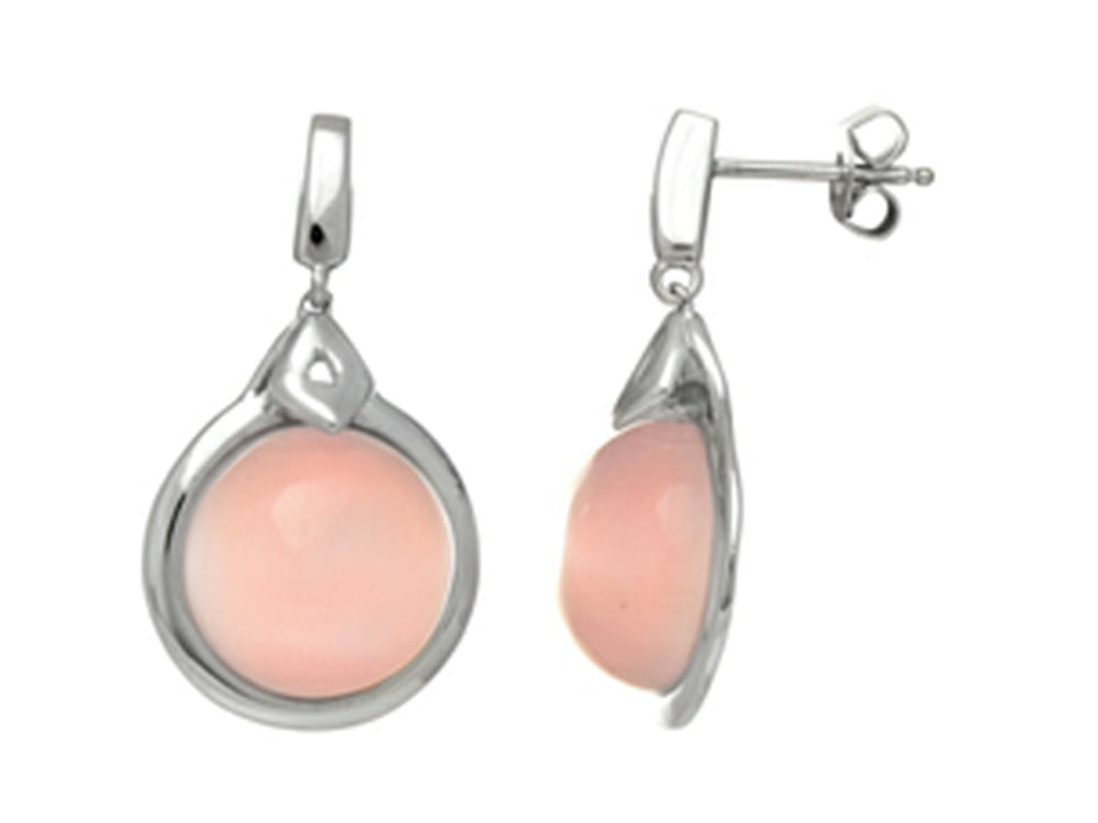 Finejewelers Sterling Silver Light Pink Round Simulated Cat's Eye Drop Earrings