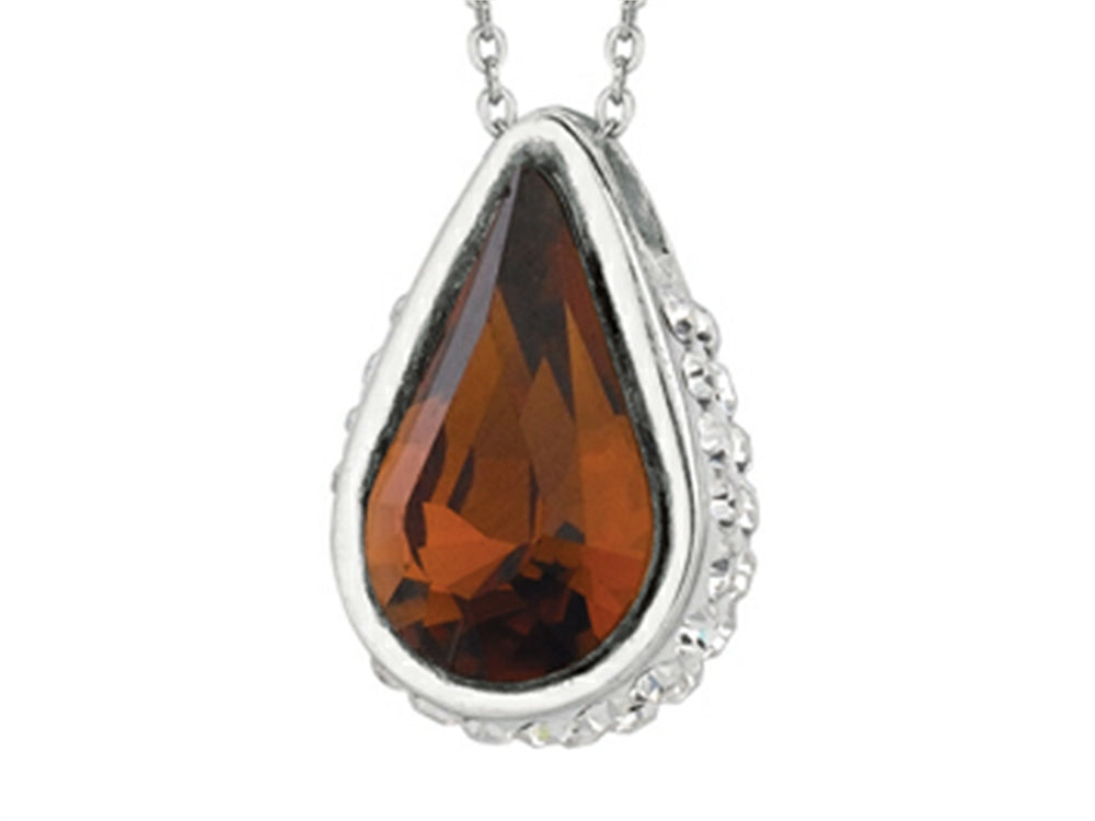 Finejewelers Sterling Silver Simulated Smokey Quartz Teardrop / Pear Shape Pendant Necklace