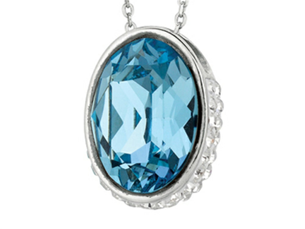 Finejewelers Sterling Silver 1.1mm Cable Chain Link Simulated Aquamarine Oval Ladies Pendant Necklace