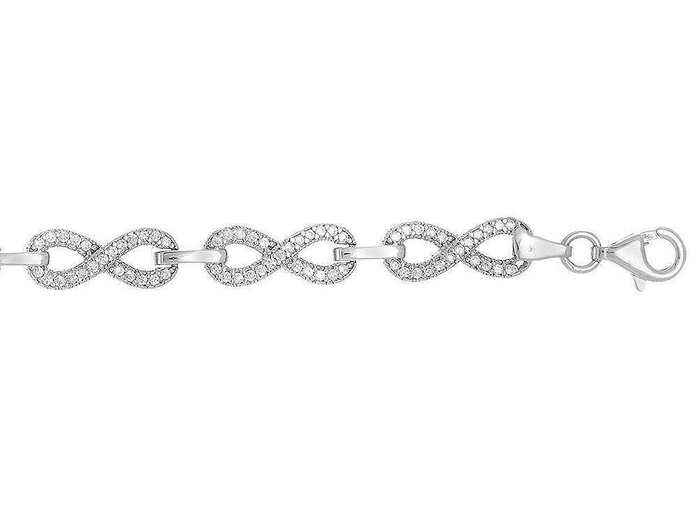 Finejewelers Sterling Silver 7.25 Infinity Shiny Link Ladies Bracelet with Cubic Zirconia (CZ)