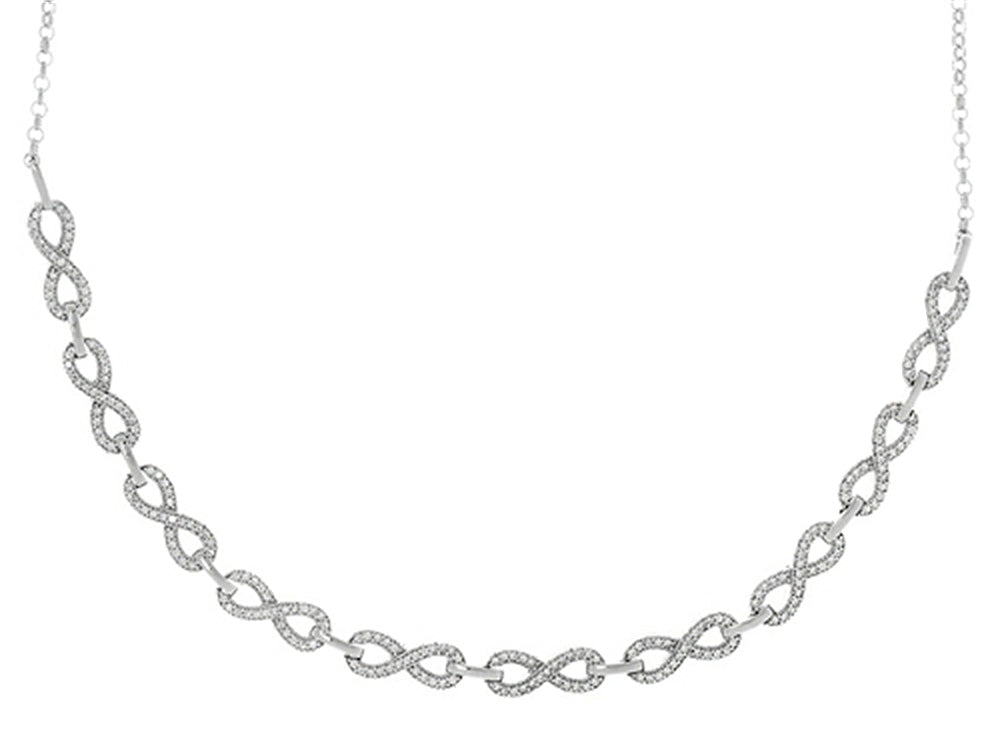 Finejewelers Sterling Silver Infinity Links with Cubic Zirconia (CZ's) on Rolo Link Chain