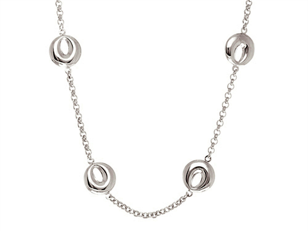 Finejewelers Sterling Silver Rolo Chain with Crescent Moon Links Ladies Necklace