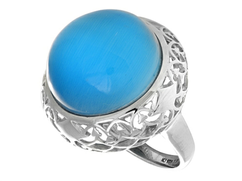 Finejewelers Sterling Silver Blue Round Simulated Cat's Eye Ladies Ring