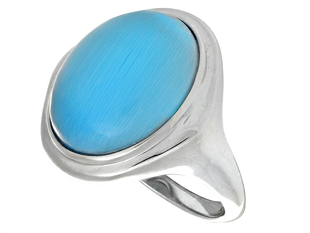 Finejewelers Sterling Silver Blue Oval Simulated Cat's Eye Ladies Ring