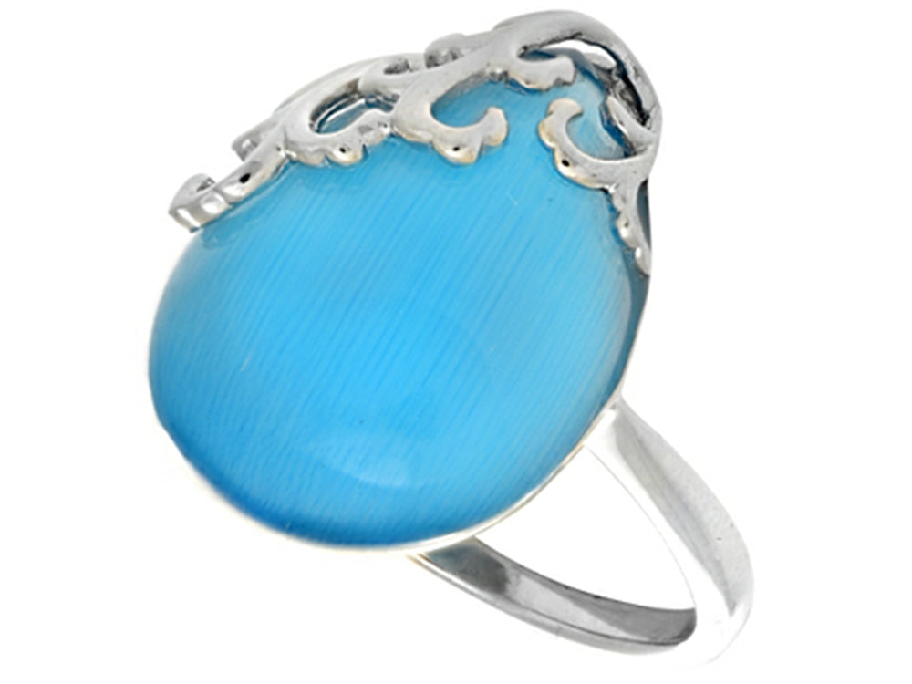 Finejewelers Sterling Silver Blue Simulated Cat's Eye Pear Shape  Ladies Ring
