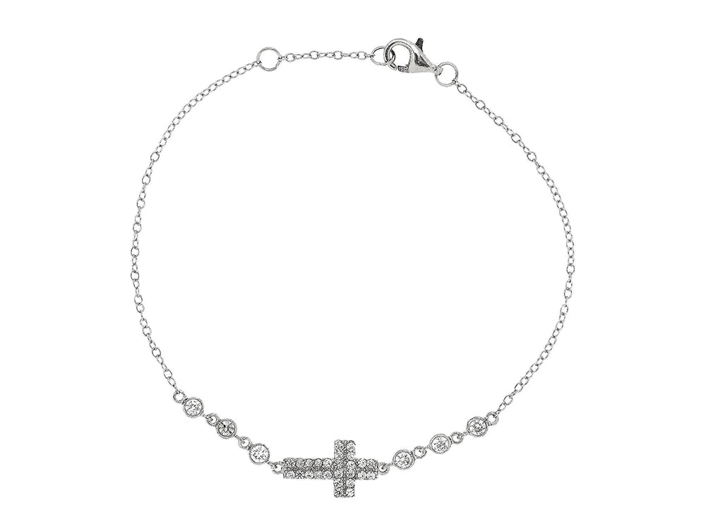 Finejewelers Sterling Silver Cross with Cubic Zirconia (CZ's) Ladies Necklace