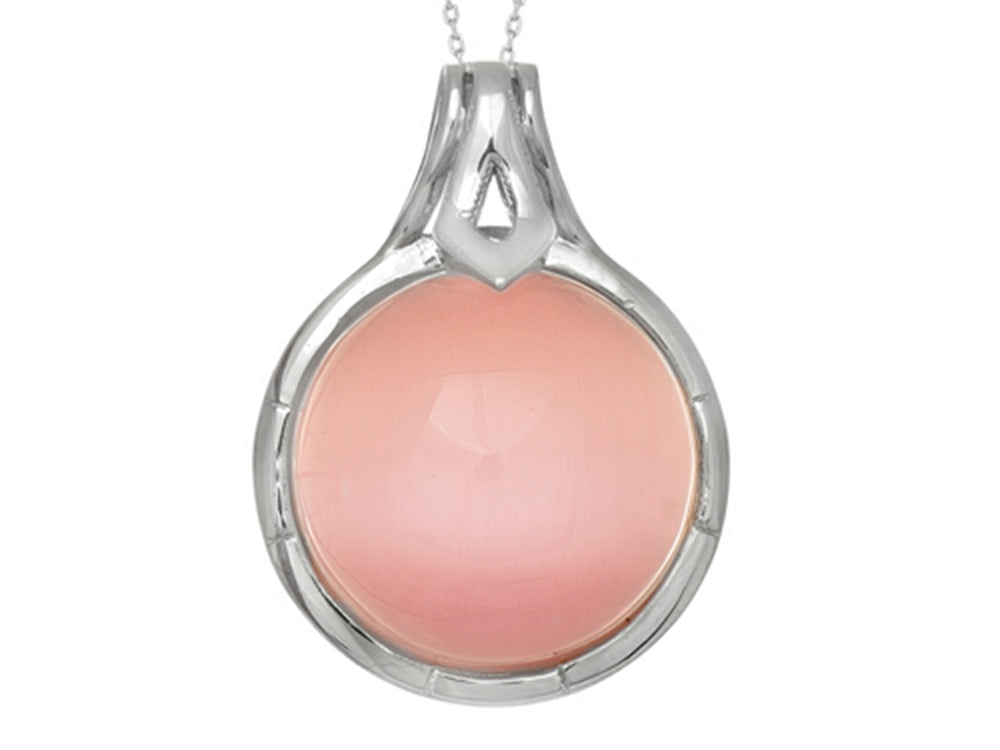 Finejewelers Sterling Silver Pink Round Simulated Cat's Eye Ladies Pendant Necklace