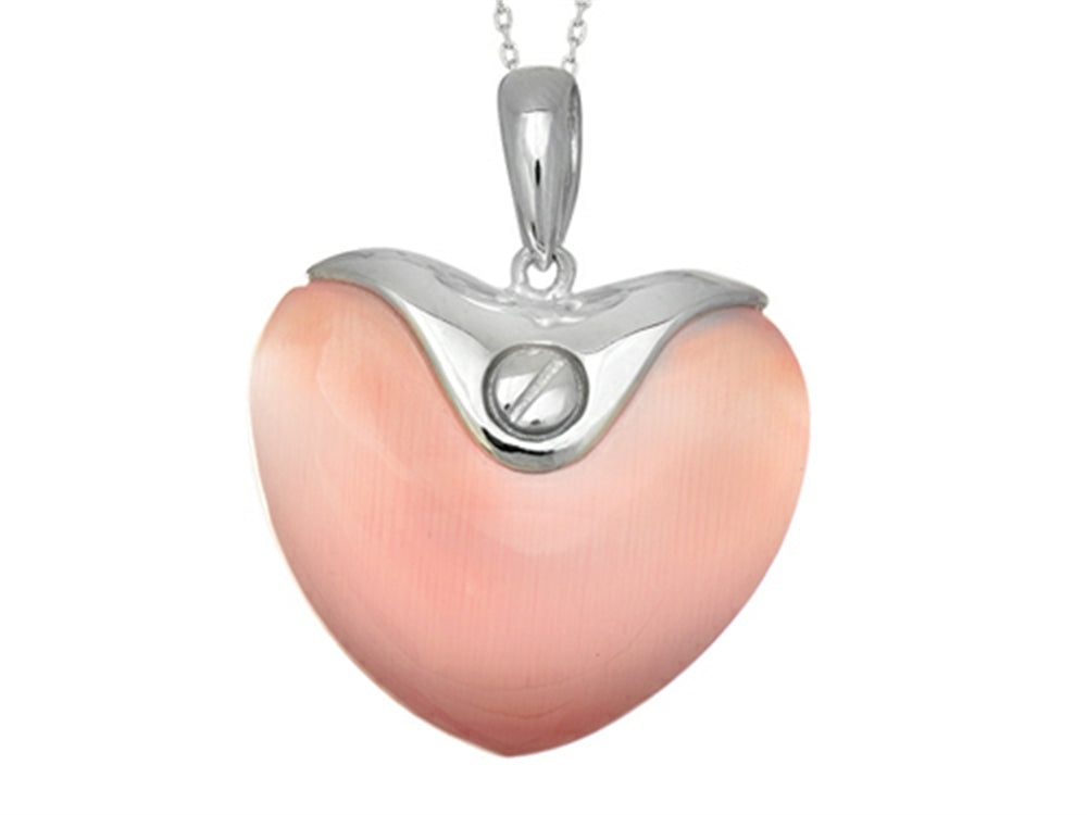 Finejewelers Sterling Silver Pink Heart Simulated Cat's Eye Ladies Pendant Necklace