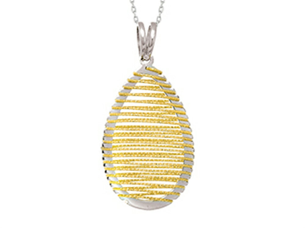 Finejewelers Sterling Silver Yellow Finish Shiny Bright Cut Bird's Nest Teardrop Ladies Pendant Necklace