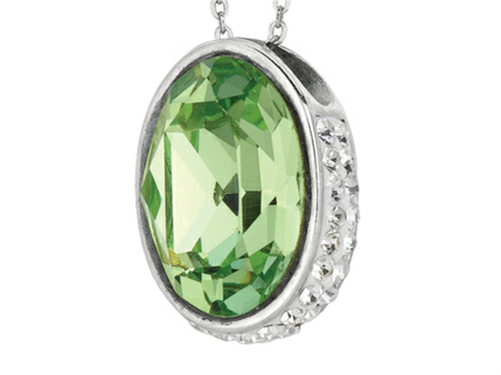 Finejewelers Sterling Silver 1.1mm Cable Chain Link Simulated Peridot Oval Ladies Pendant Necklace