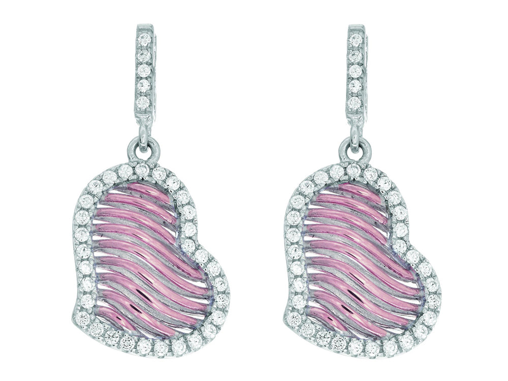 Finejewelers Silver Rose Finish Rose Mesh Puffed Type Heart Drop Earrings On Post Butterfly Clasp