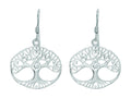 Finejewelers Silver with Rhodium Finish Shiny Oval Tree Of Life Stencil Design Drop Earrings
