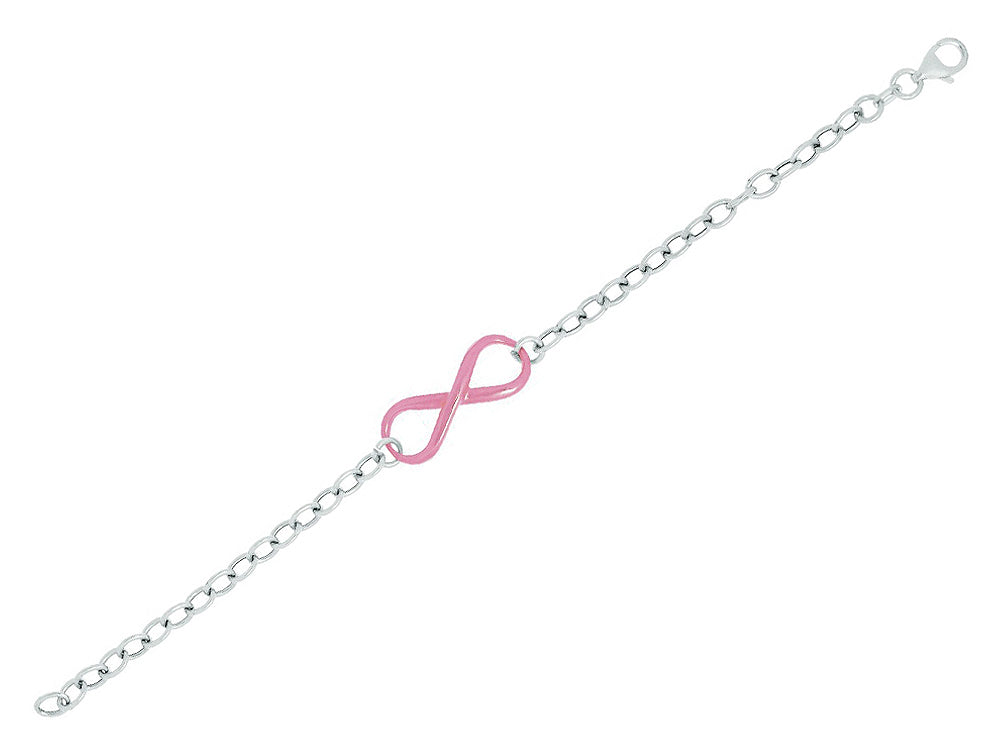 Finejewelers Silver with Rhodium Finish Shiny Oval Link Large Rose Infinity Chain Bracelet
