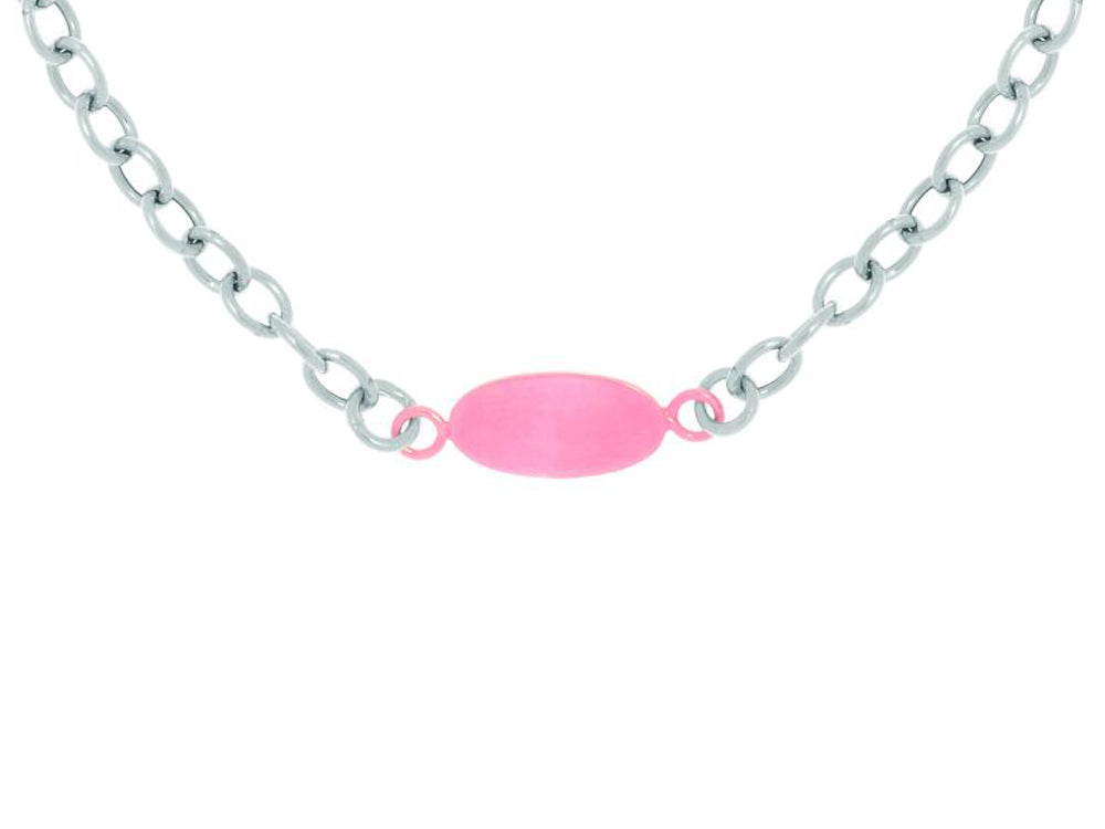 Finejewelers Silver with Rhodium Finish Shiny Flat Rose Oval Anchored On Oval Link Necklace