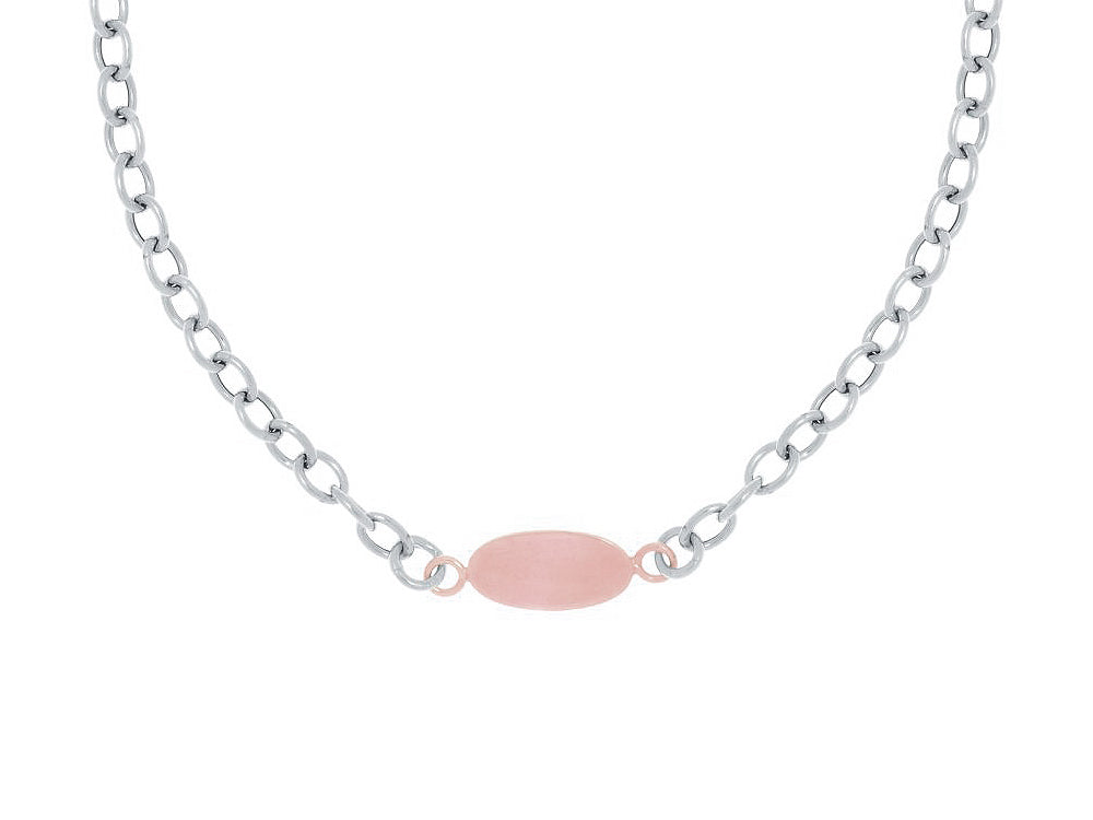 Finejewelers Silver with Rhodium Finish Shiny Flat Rose Oval Anchored On Oval Link Necklace