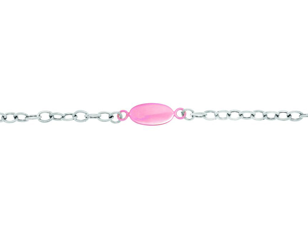 Finejewelers Silver with Rhodium Finish Shiny Flat Rose Oval Anchored On Oval Link Chain Bracelet