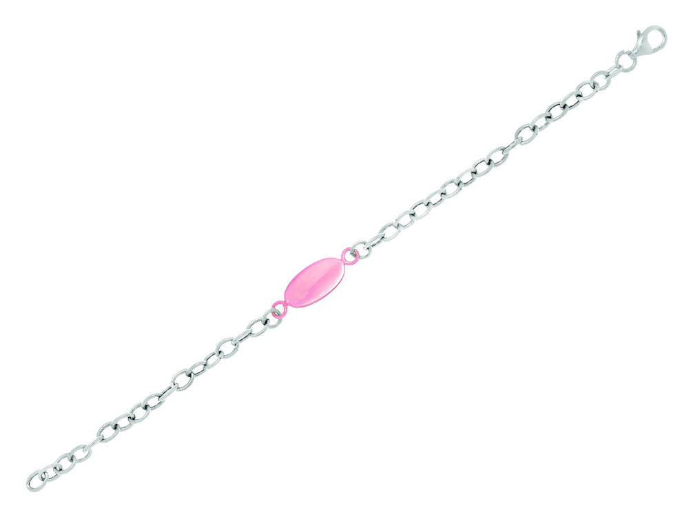 Finejewelers Silver with Rhodium Finish Shiny Flat Rose Oval Anchored On Oval Link Chain Bracelet