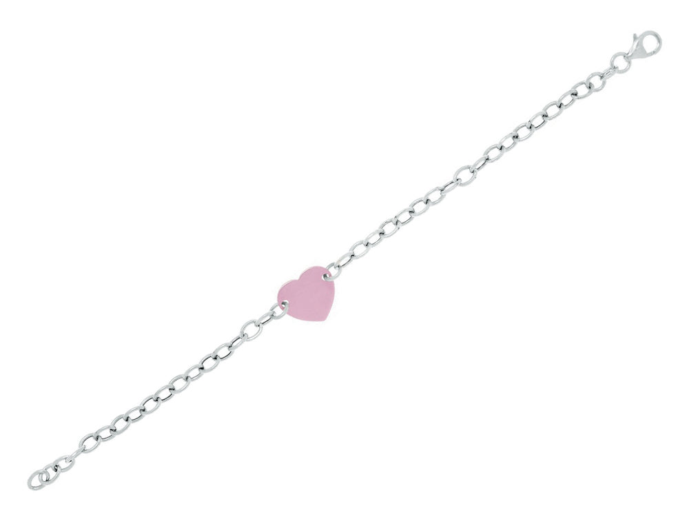 Finejewelers Silver with Rhodium Finish Rose Heart On Oval Link Chain Bracelet