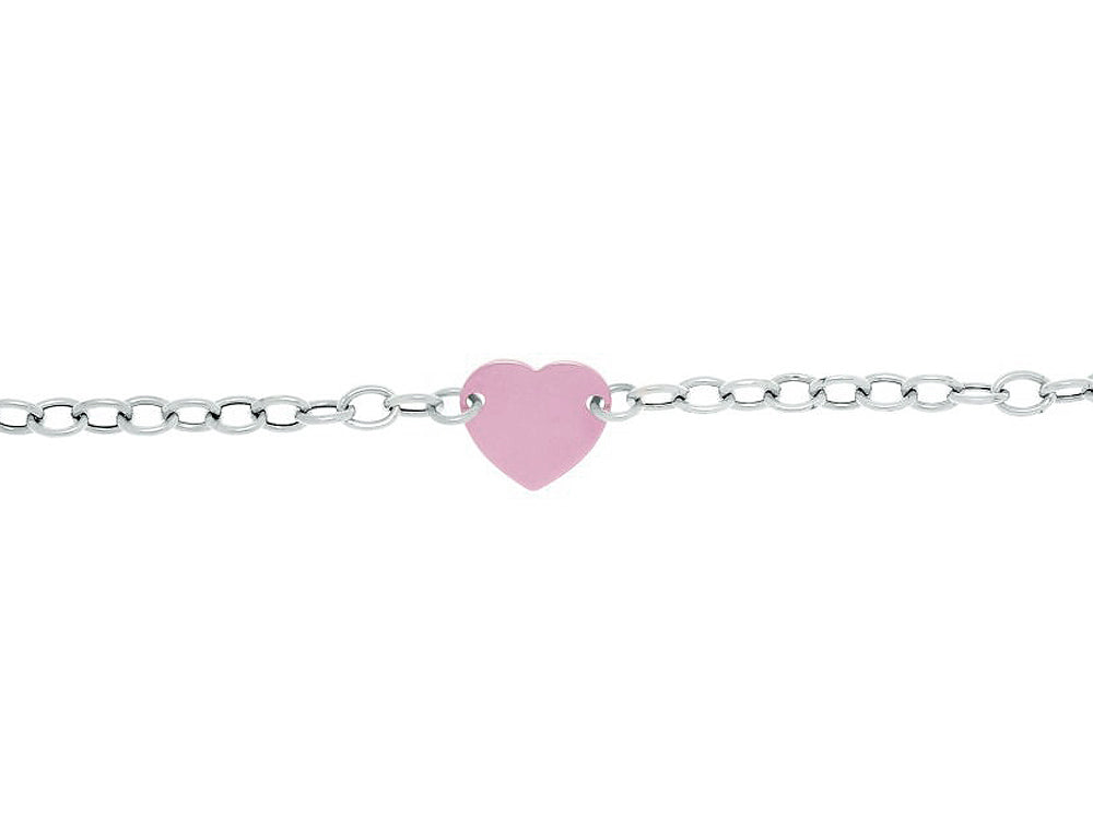 Finejewelers Silver with Rhodium Finish Shiny Rose Flat Heart Anchored On Oval Link Chain Necklace