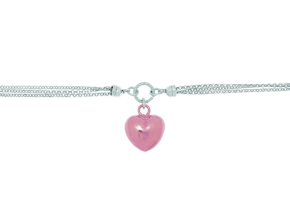 Finejewelers Sterling Silver Rose Finish Heart On 3 Strand Oval Rolo Chain Necklace