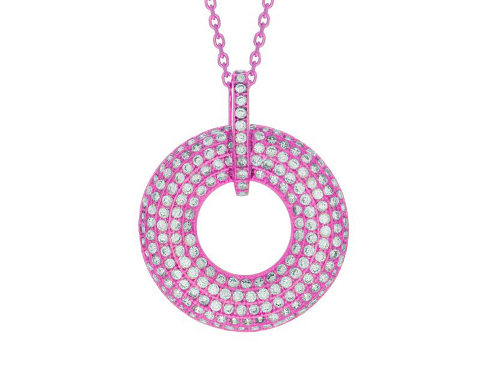 Finejewelers Silver 18 Rose Finish Open Circle Pendant Necklace with White Cubic Zirconia