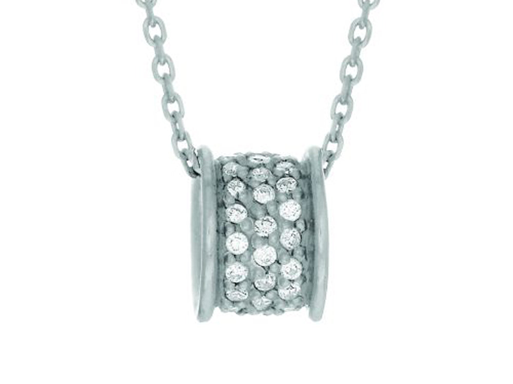 Finejewelers Silver 18 Non-Rhodium Finish Shiny Barrel Shape Slide With CZ Pendant Necklace