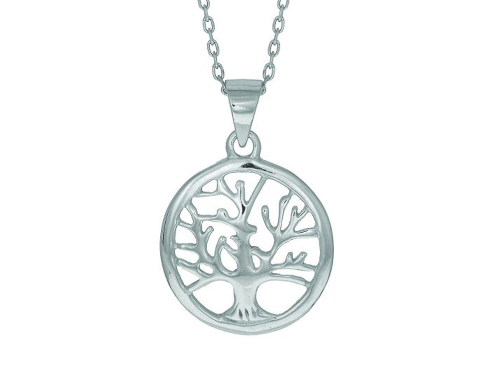 Finejewelers Silver 18 Rhodium Finish Shiny Tree Of Life Pendant Necklace