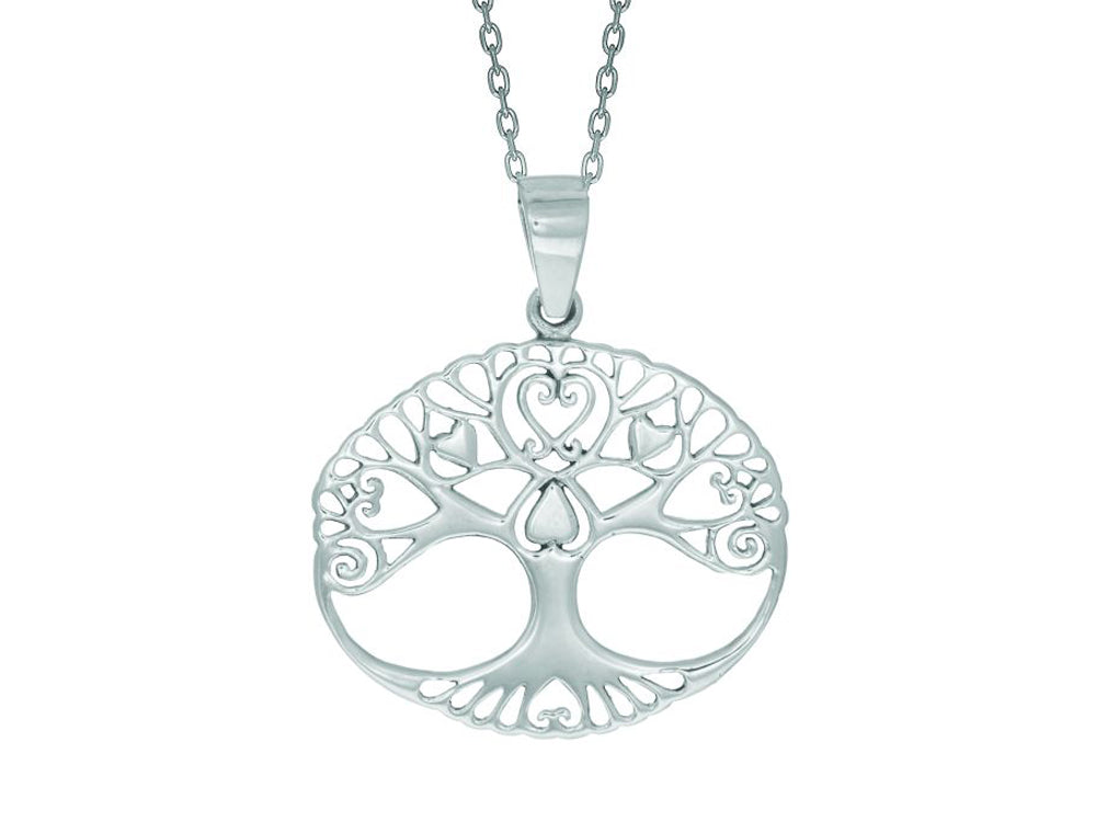 Finejewelers Silver 18 Rhodium Finish Shiny Oval Tree Pendant Necklace