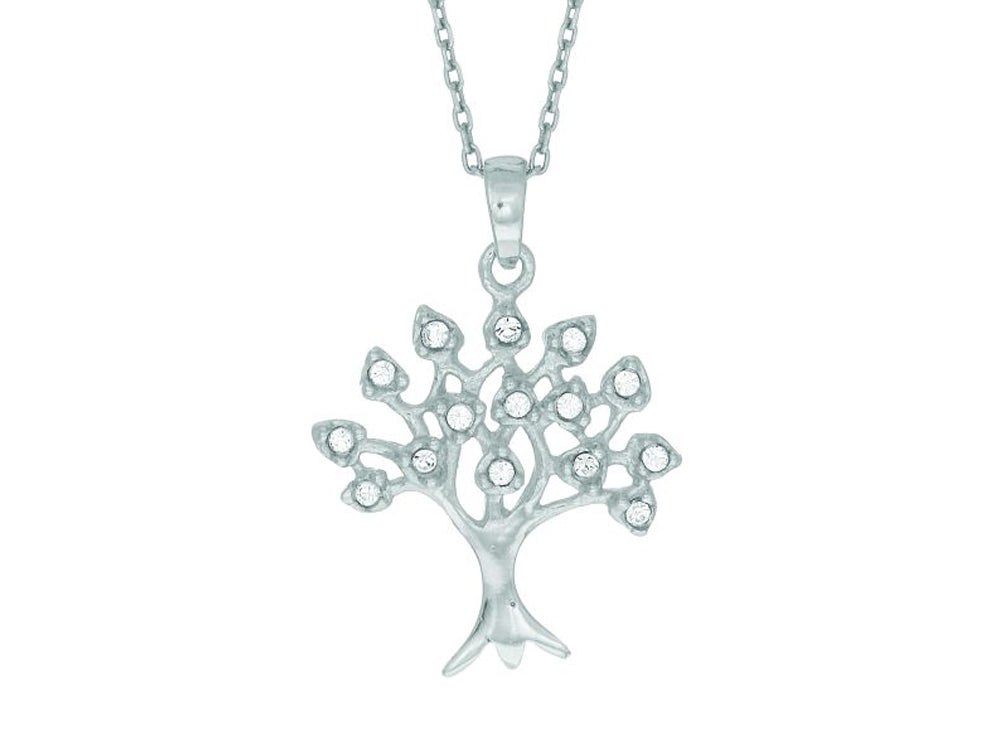 Finejewelers Silver 18 Rhodium Finish Shiny Small White Stones On Tree Pendant Necklace
