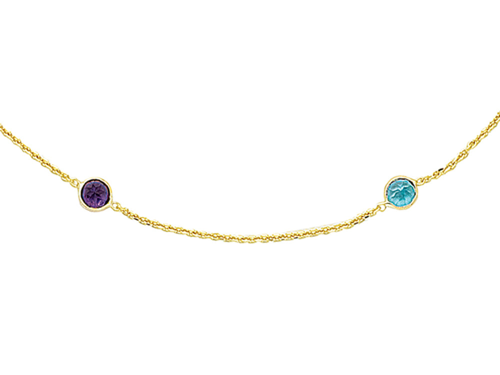 Finejewelers 14k Yellow Gold Shiny Cable Chain Link Bracelet with Multi Color Round Simulated Stones