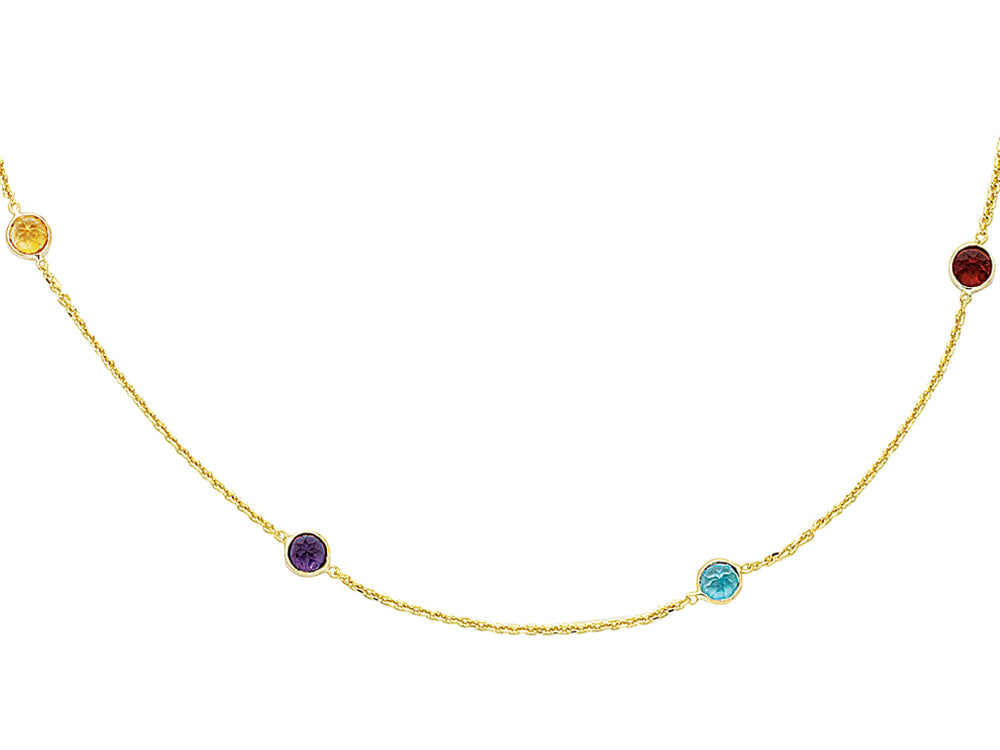 Finejewelers 14k Yellow Gold Shiny Cable Chain Link Bracelet with Multi Color Round Simulated Stones