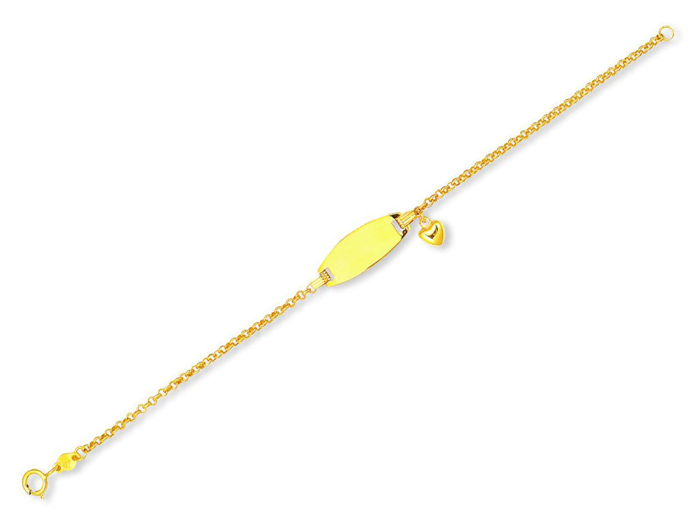 Finejewelers 14k Yellow Gold Shiny Round Cable Link with 1 Puffed Drop Heart ID Bracelet