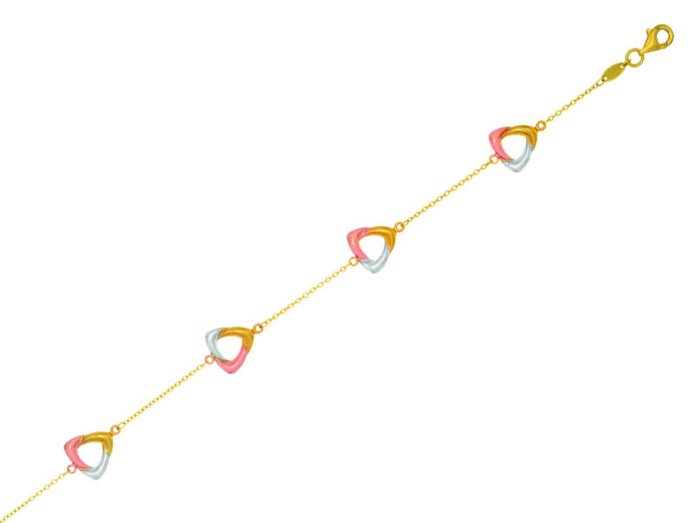 Finejewelers 14k Yellow, Rose and White Gold Shiny Cable Chain Bracelet with 4 Tri-Color Open Triangles