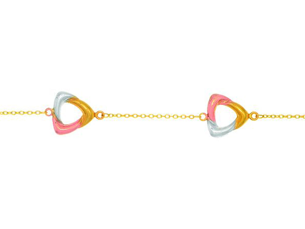 Finejewelers 14k Yellow, Rose and White Gold Shiny Cable Chain Necklace with 5 Tri-Color Open Triangles