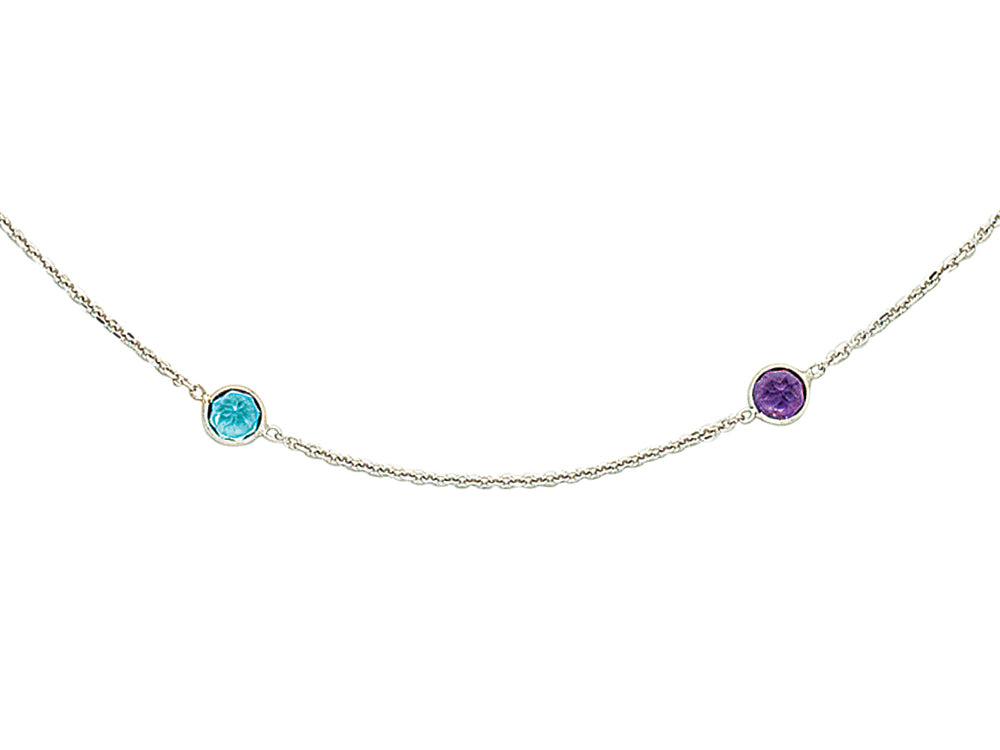 Finejewelers 14k White Gold Multi Colored Round Stationed Simulated Stones On Shiny Cable Chain Link Necklace