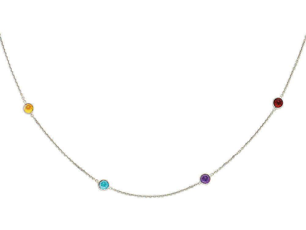 Finejewelers 14k White Gold Multi Colored Round Stationed Simulated Stones On Shiny Cable Chain Link Necklace