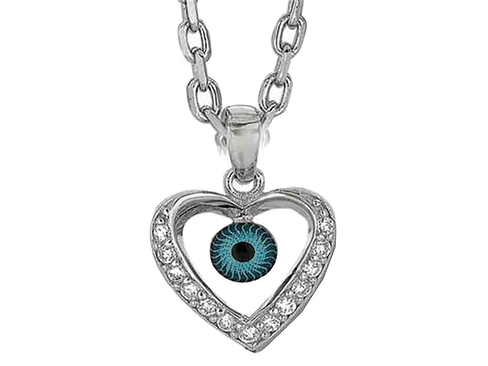 Finejewelers Sterling Silver 18 Inch Heart Evil Eye with CZ's Pendant Necklace