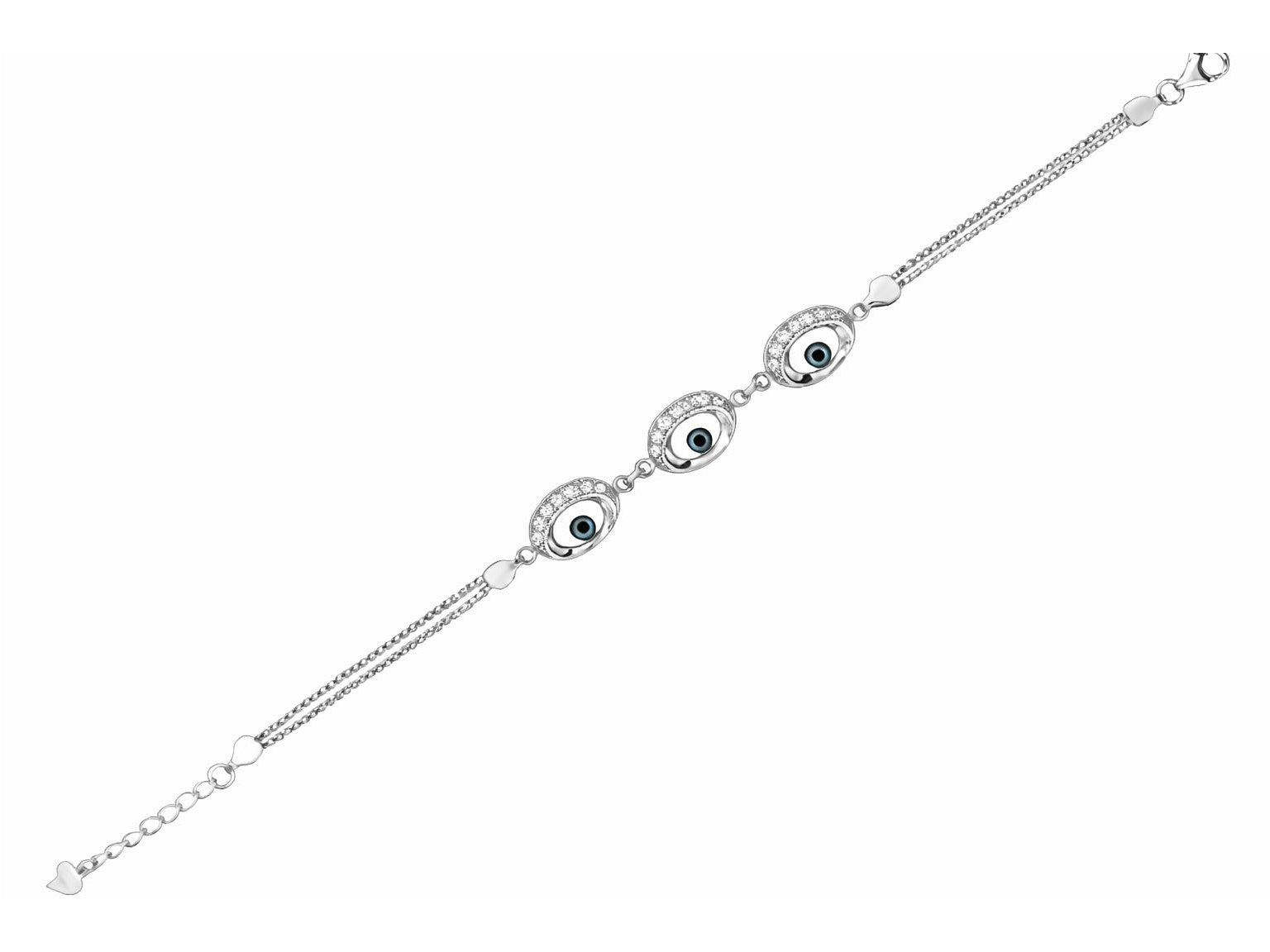 Finejewelers Sterling Silver 6.5 Inch 3 Round Evil Eye Adjustable Bracelet