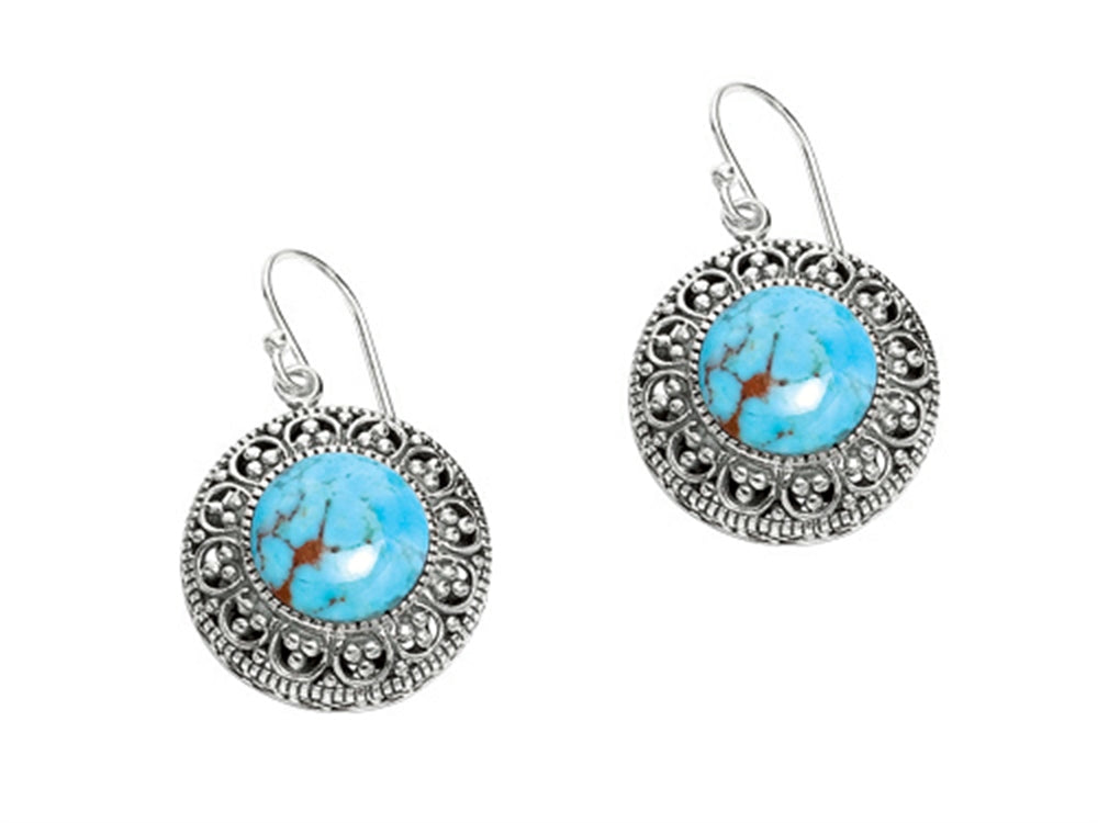 Finejewelers Sterling Silver Simulated Turquoise Round Drop Earrings