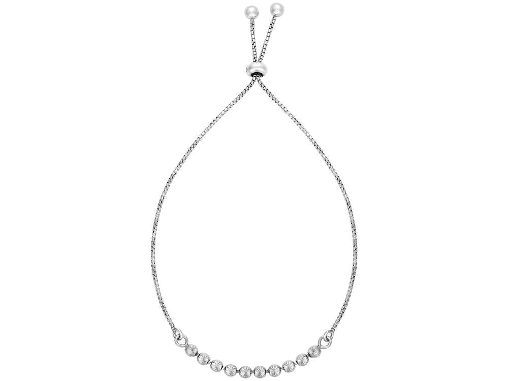 Finejewelers Sterling Silver 9.25 Inch Rhodium Finish Adjustable Friendship Bracelet Draw String Clasp